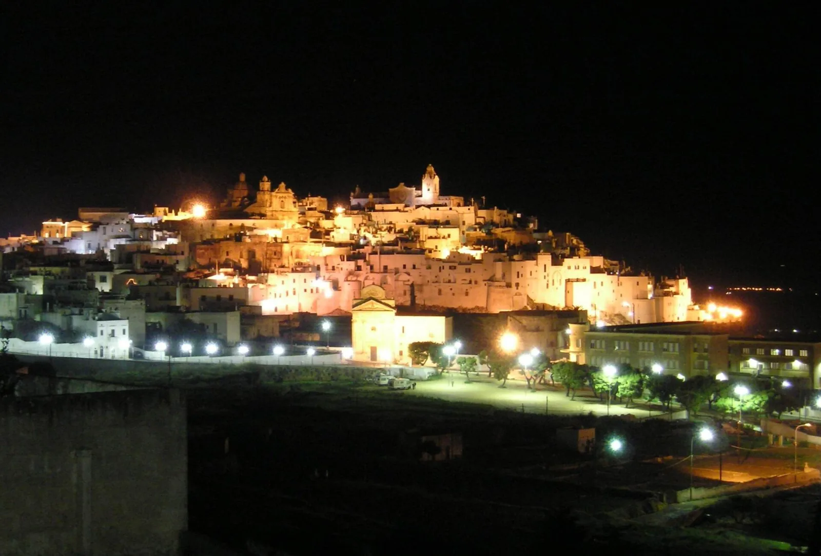 Ostuni illuminata di notte sulla sua collina
